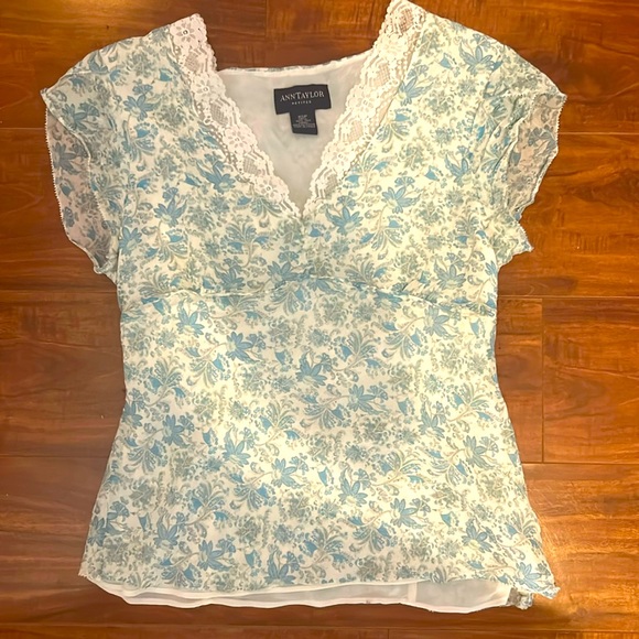 Ann Taylor petites blue/green w lace top - Picture 1 of 3